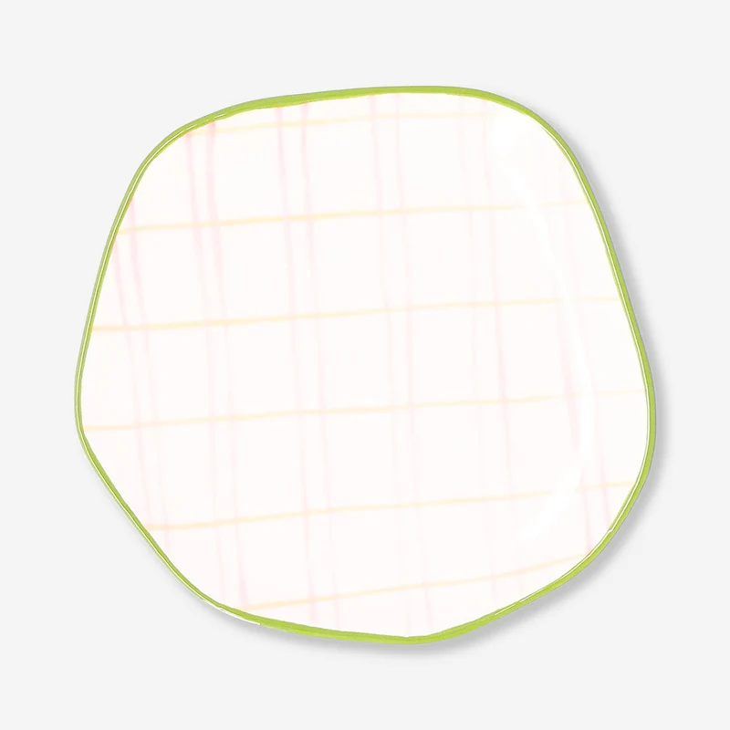 Ceramic plate with hand-painted chequered design - 15 cm