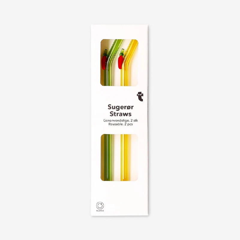 Glass straws with chilli decorations - 2 pcs