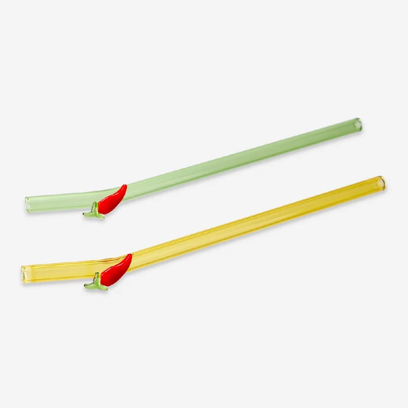 Glass straws with chilli decorations - 2 pcs