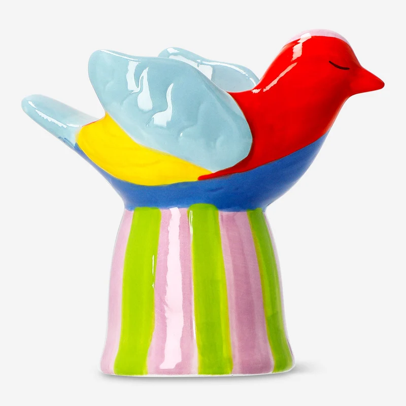 Ceramic bird tealight holder with striped base