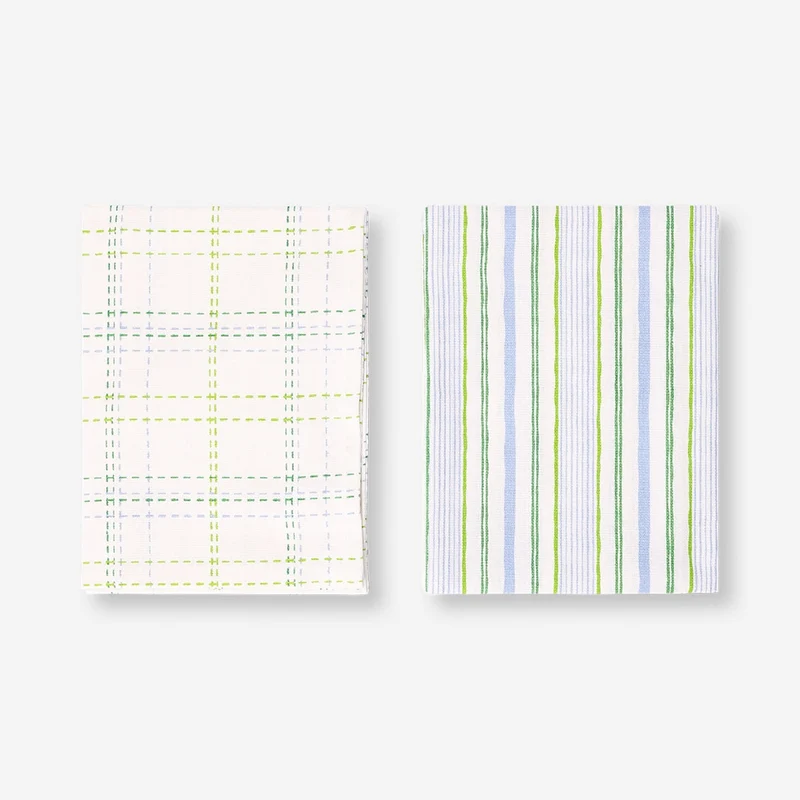 Set of tea towels with checks and stripes - 2 pcs