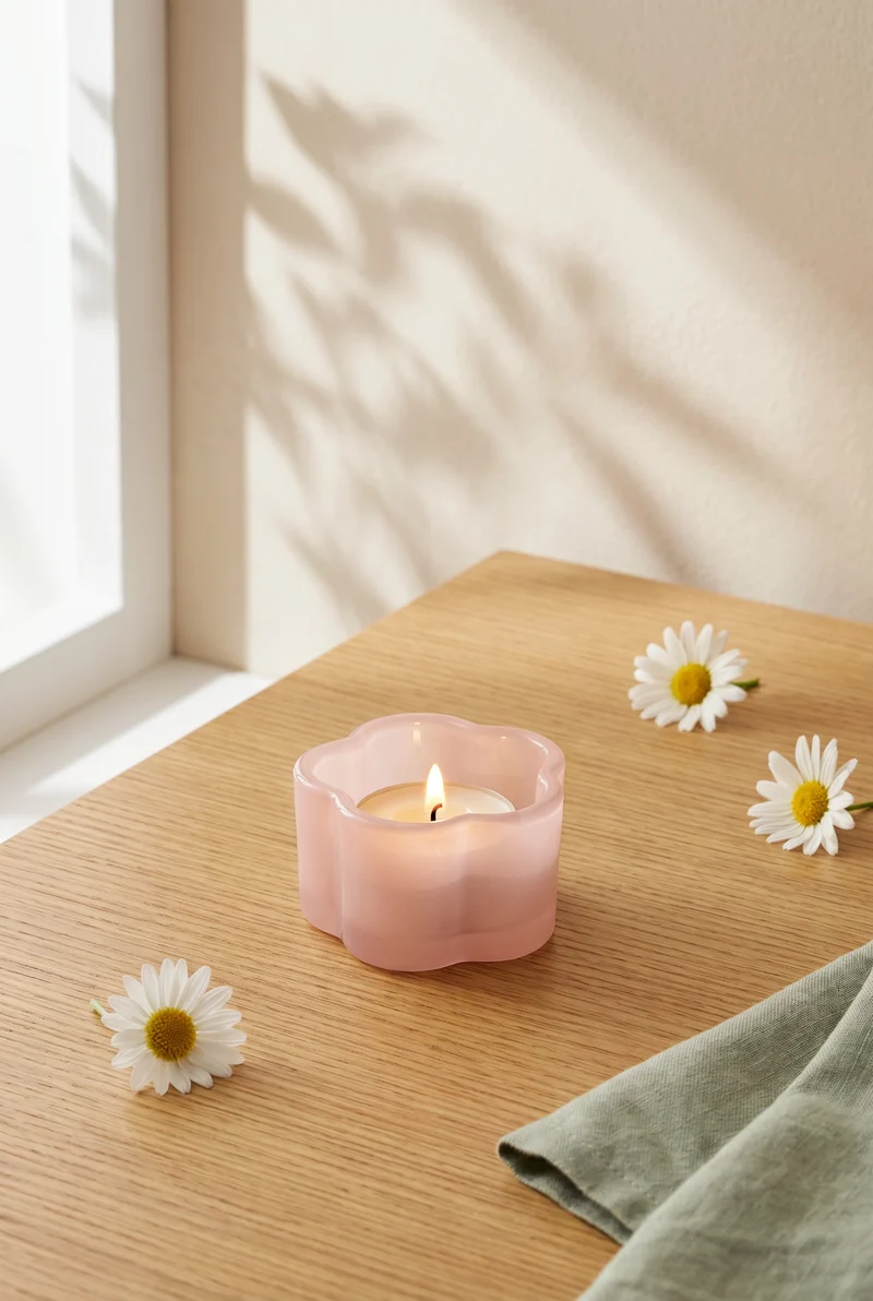 Milky pink glass tealight holder