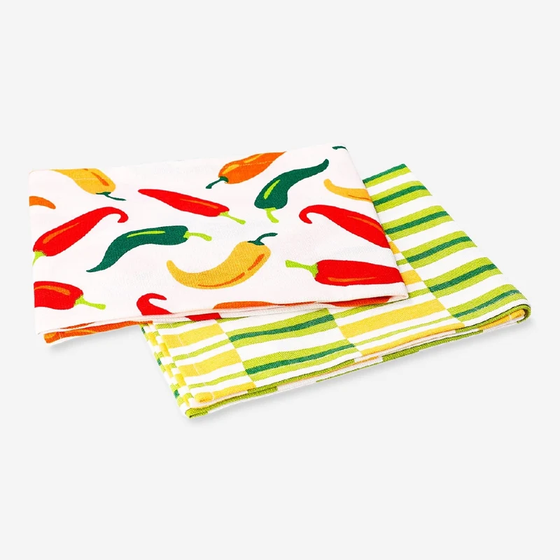 Set of tea towels with chillies and stripes - 2 pcs
