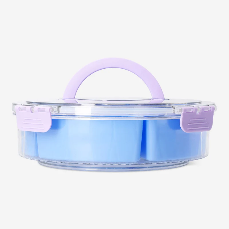 Blue rotating snack box with lid