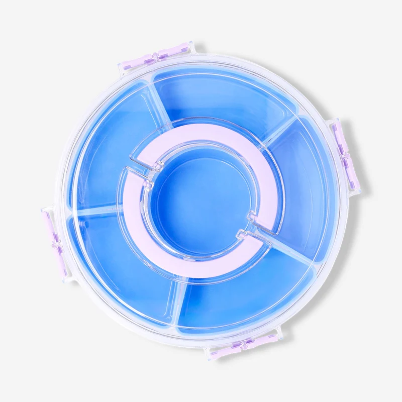 Blue rotating snack box with lid