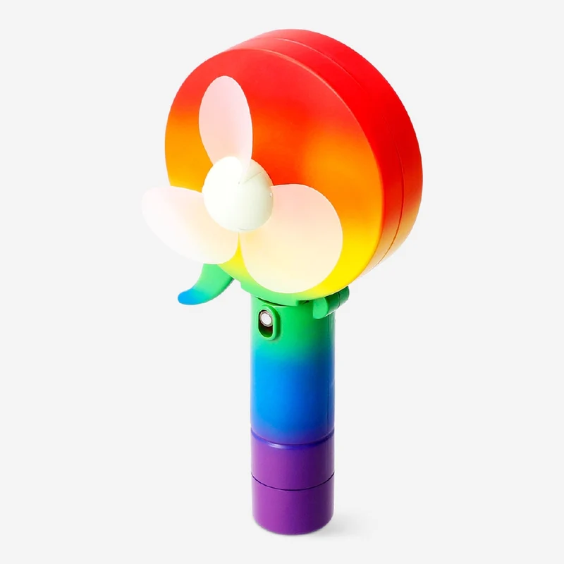 Rainbow coloured handheld fan