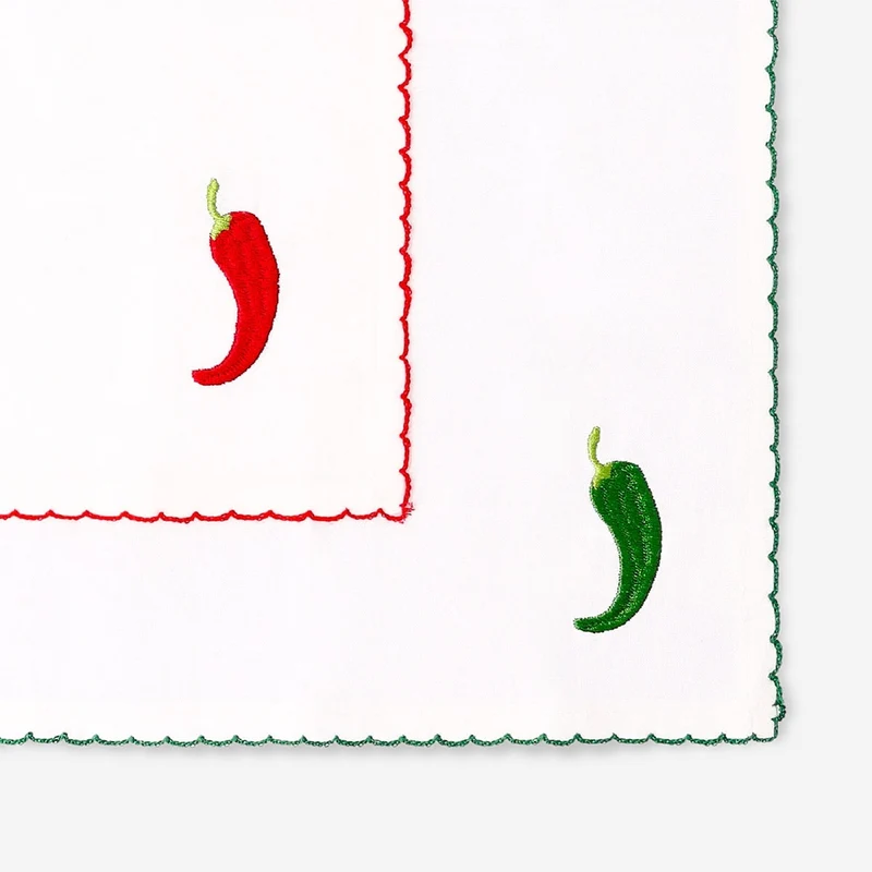 Fabric napkins with embroidered chillies - 2 pcs