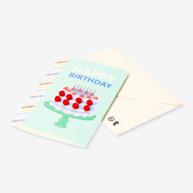 Birthday card - Cake with pom poms