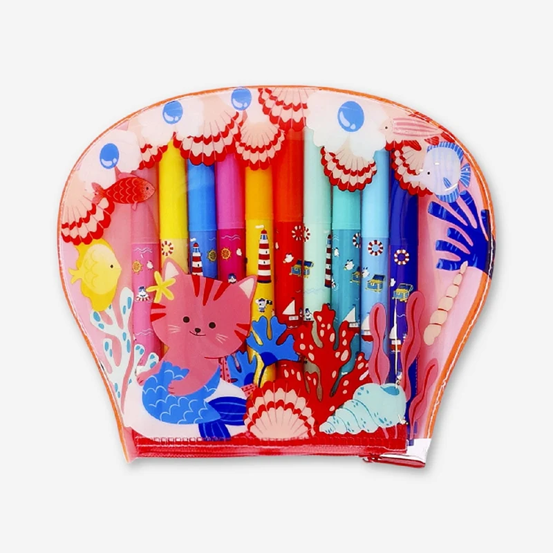Markers in seashell pouch - 10 pcs