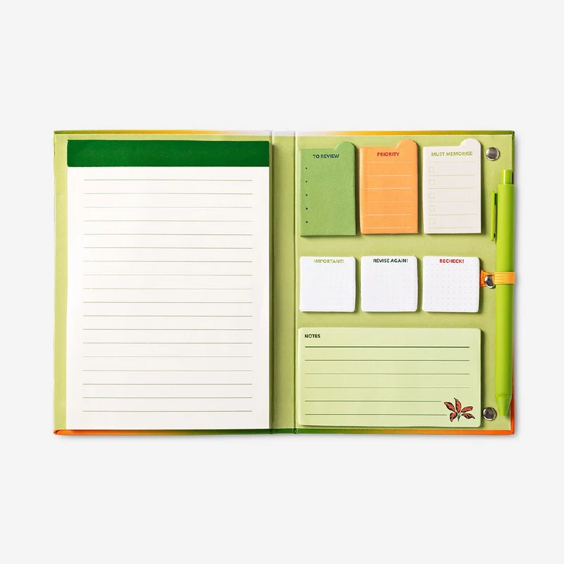 Gradient notepad with pen and sticky notes
