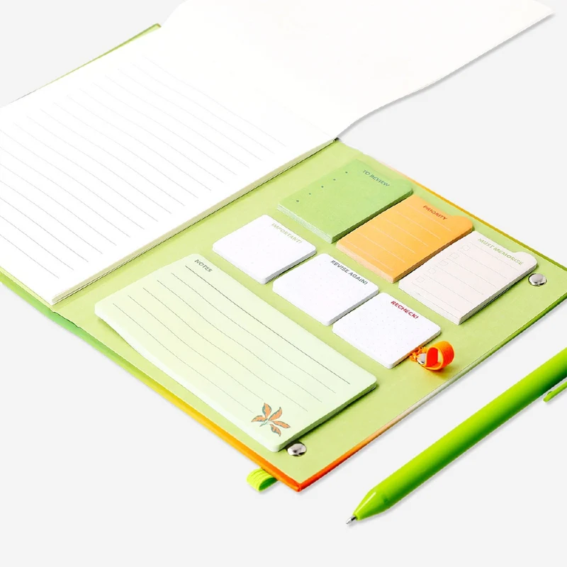 Gradient notepad with pen and sticky notes