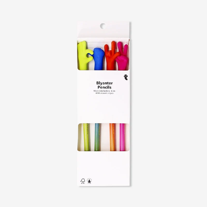 Pencils with hand sign erasers – 4 pcs