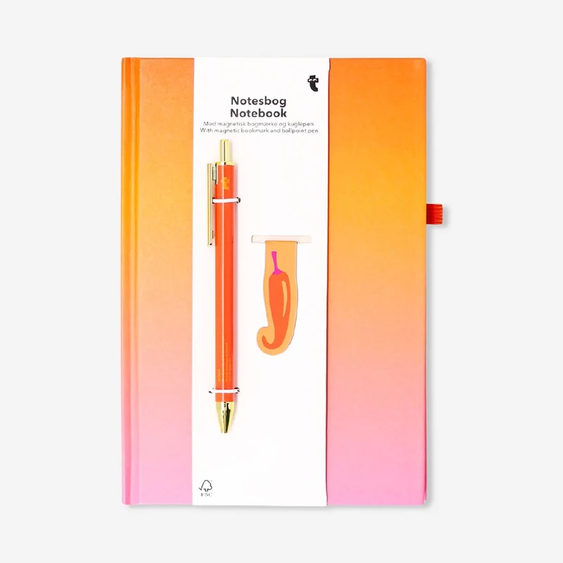 Gradient notebook with magnetic bookmark and pen