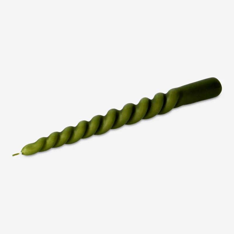 Twisted green candle - 21 cm