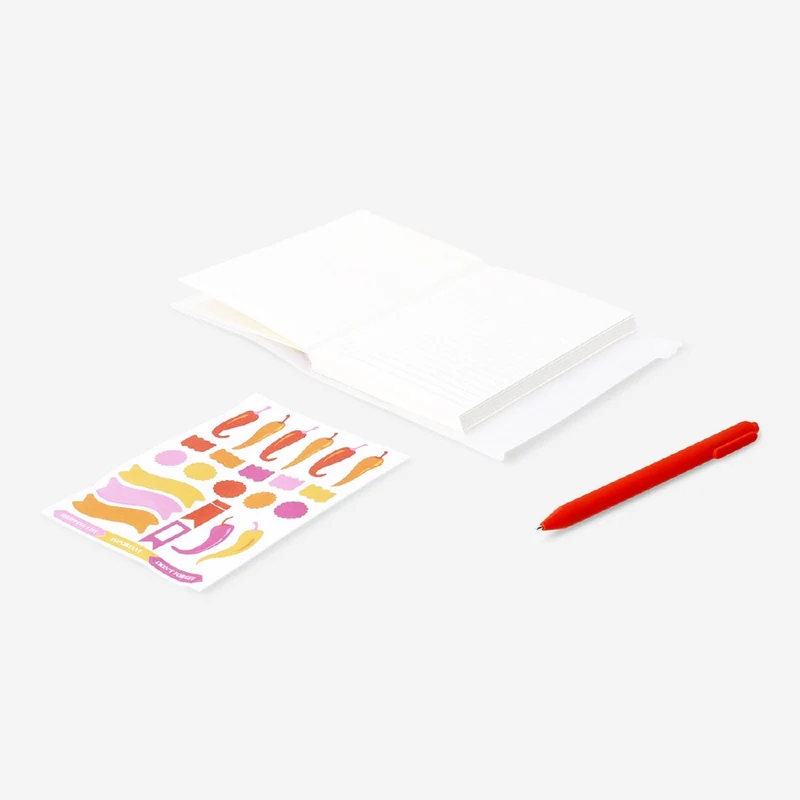 A6 chilli notebook with zip pocket and stickers