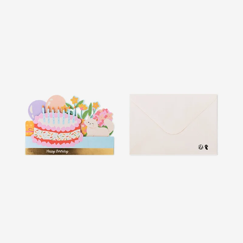 Birthday card - Cake, balloons, and flowers