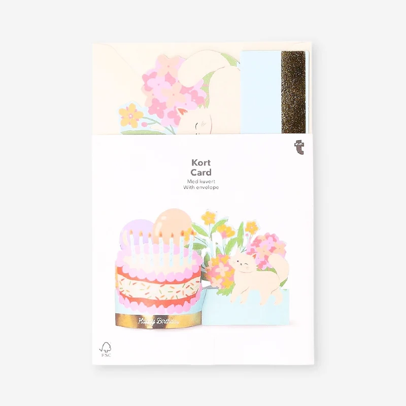 Birthday card - Cake, balloons, and flowers