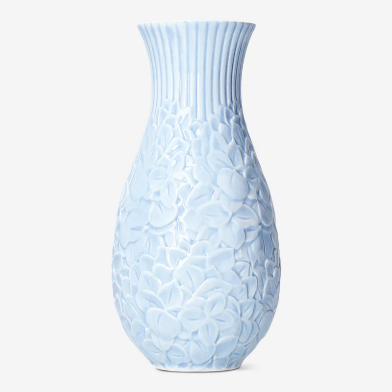 Blue vase with embossed hydrangeas - 18 cm