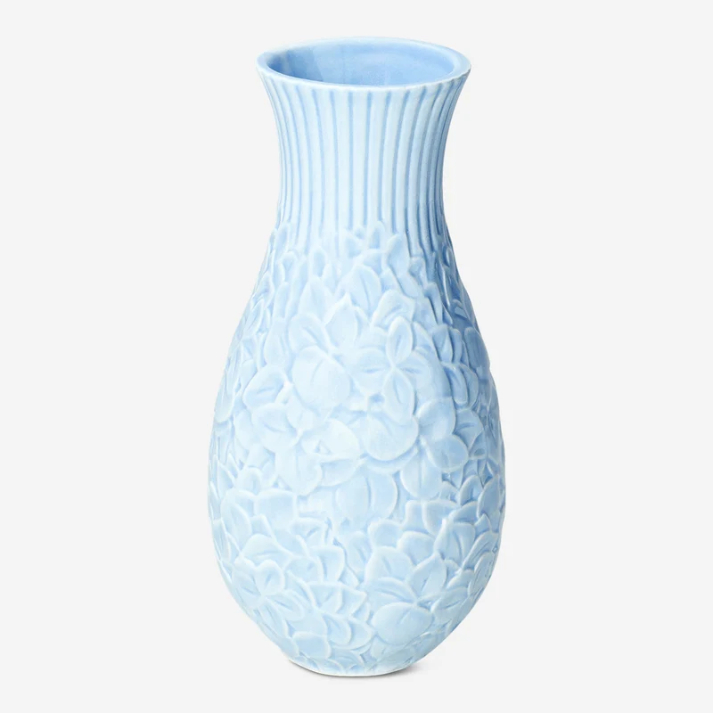 Blue vase with embossed hydrangeas - 18 cm