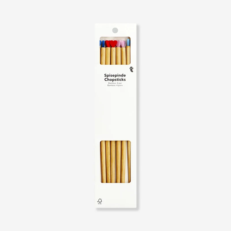 Wood chopsticks with heart toppers - 4 pcs