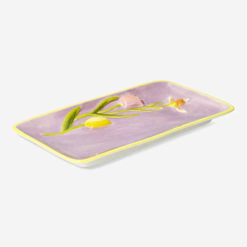 Serving plate with embossed flowers
