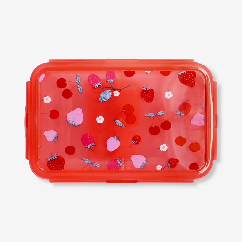 Red lunchbox with berry print