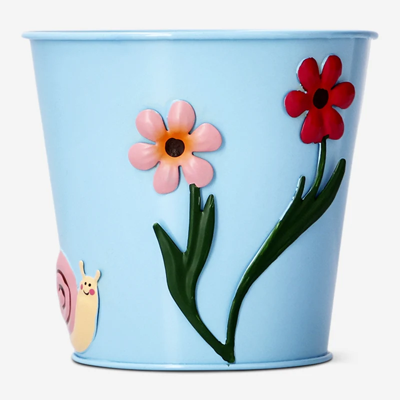Floral metal plant pot with snail - 11 cm