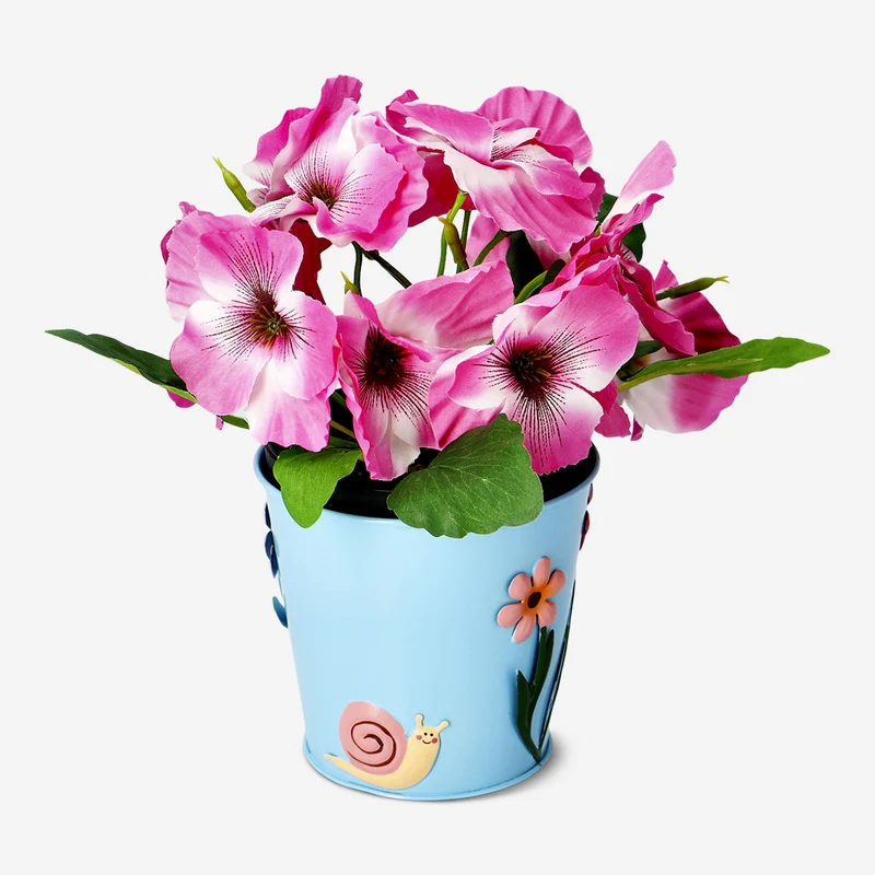 Floral metal plant pot with snail - 11 cm
