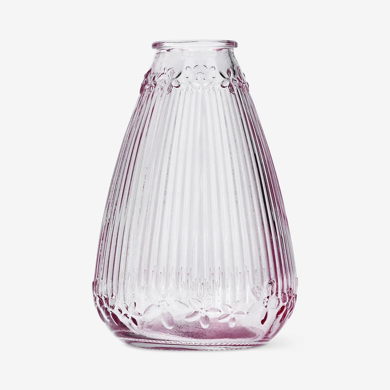 Glass vase with embossed flowers - 10 cm