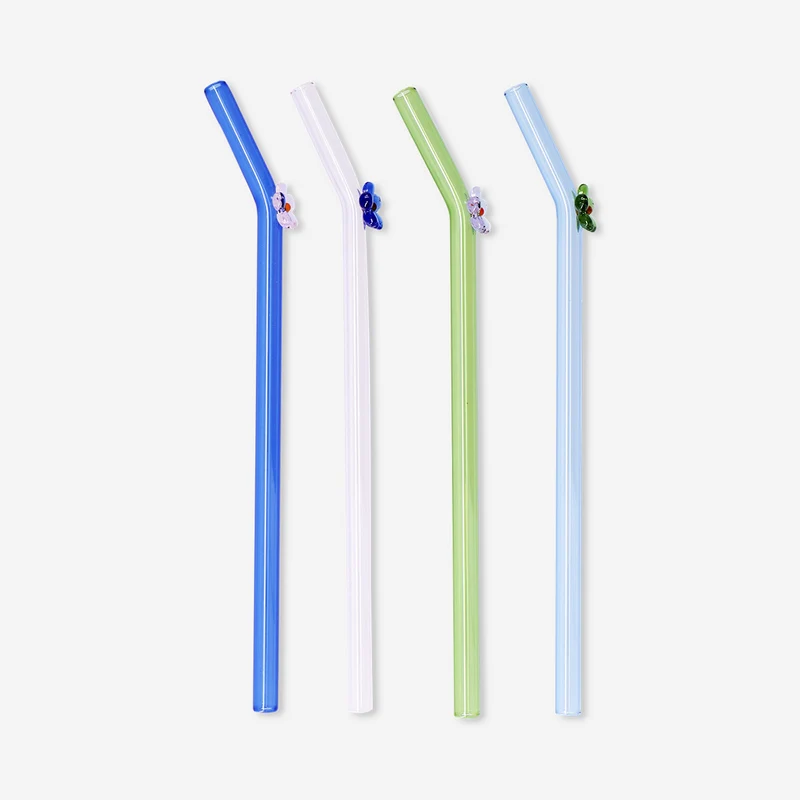 Glass straws with flowers - 4 pcs