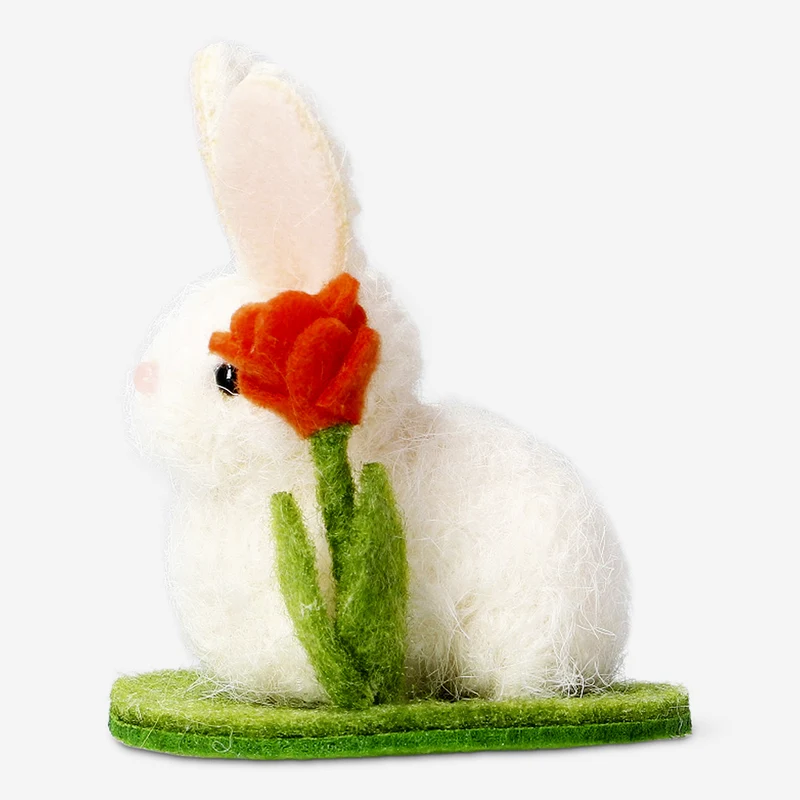 Decorative white felt Easter bunny
