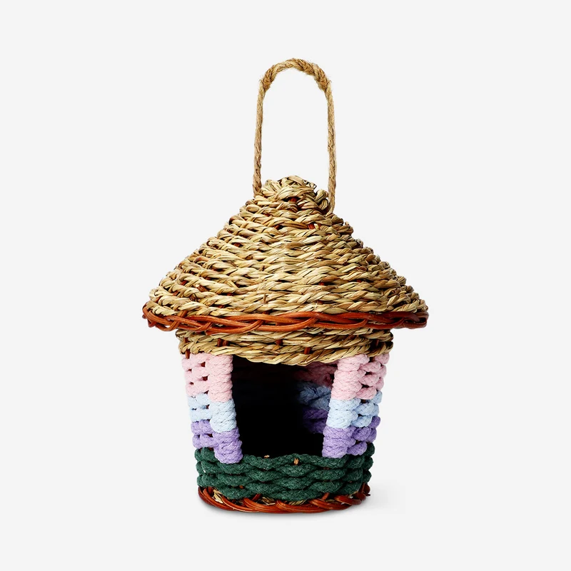 Colourful straw birdhouse - 17 cm