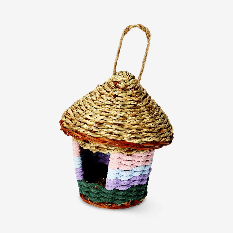 Colourful straw birdhouse - 17 cm