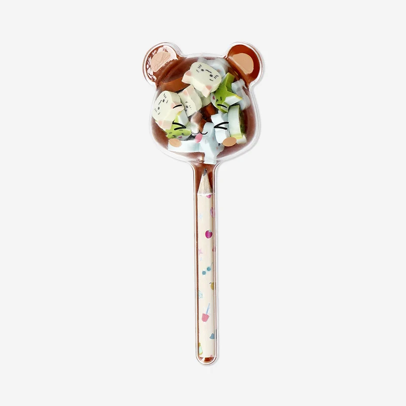 Pencil with mini bear erasers