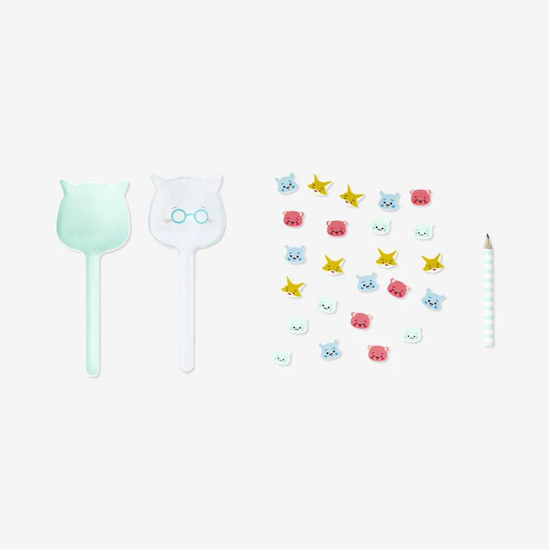 Pencil with mini cat erasers