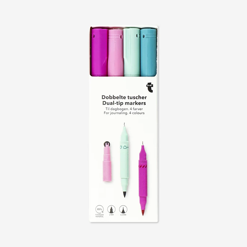 Dual tip markers with stamps - 4 pcs