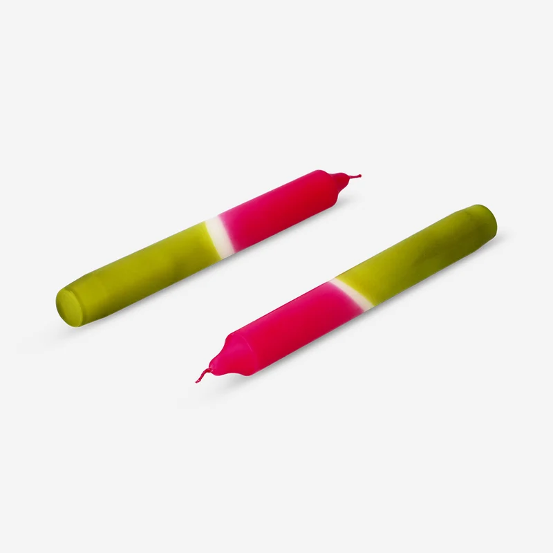 Dip dye dinner candle in pink and green - 4 pcs
