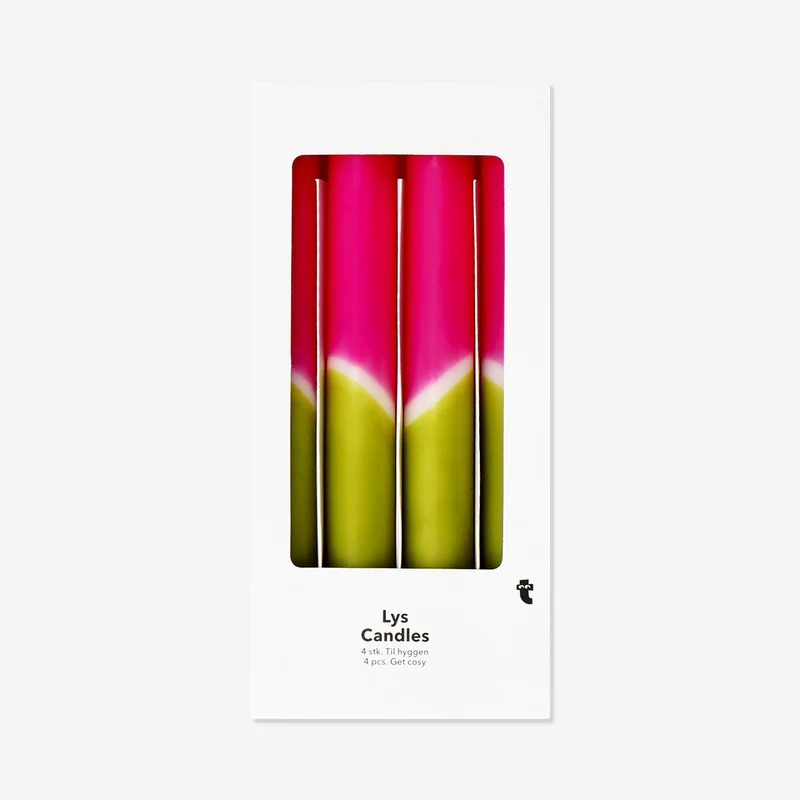 Dip dye dinner candle in pink and green - 4 pcs