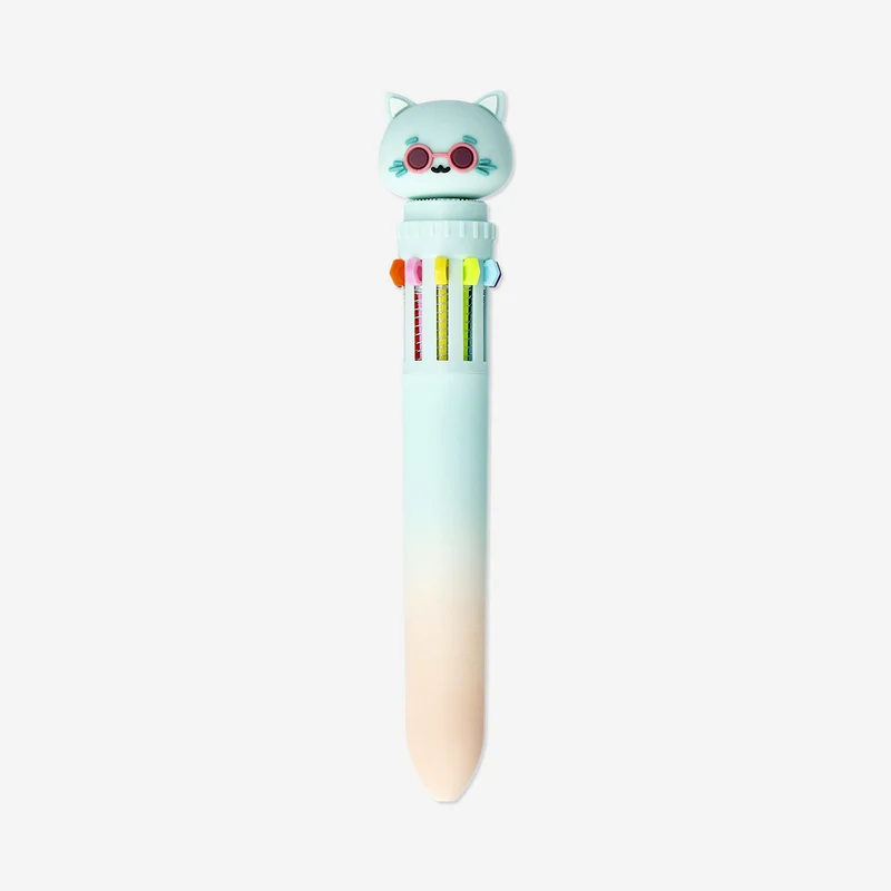 Multi-coloured ballpoint pen with cat topper