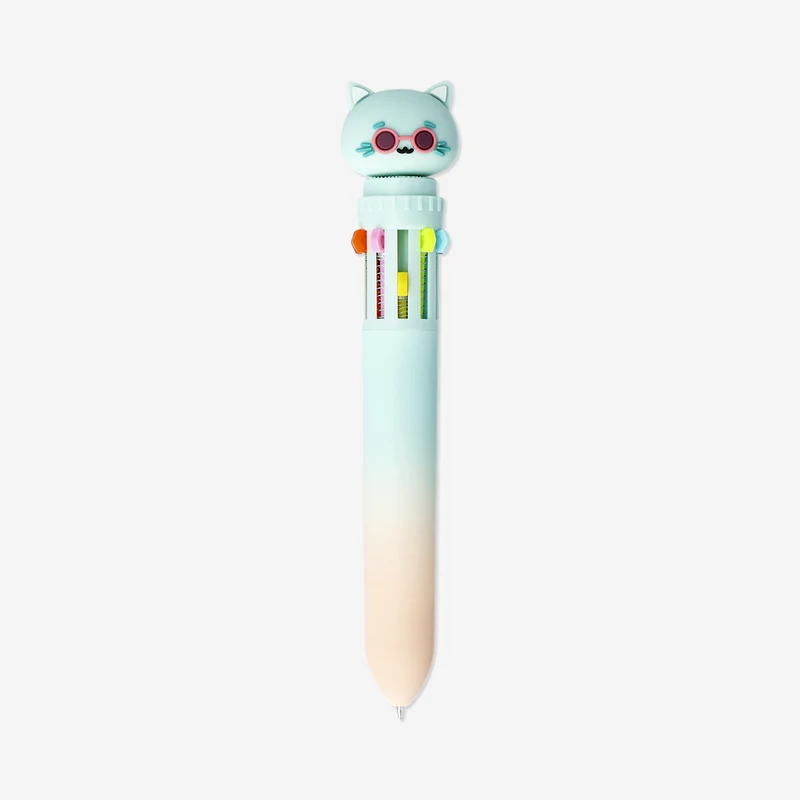 Multi-coloured ballpoint pen with cat topper