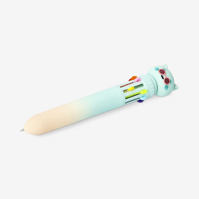 Multi-coloured ballpoint pen with cat topper