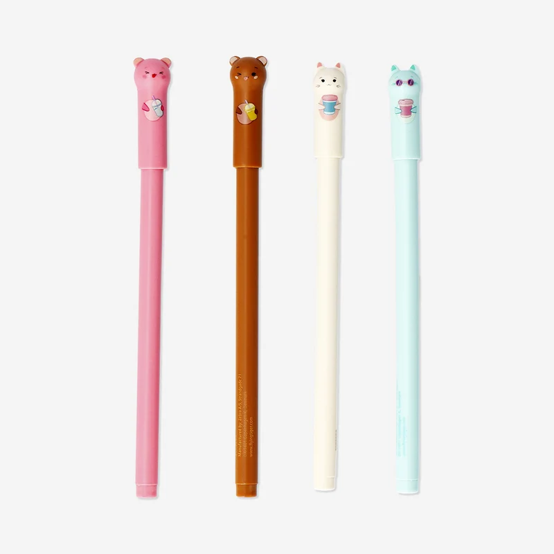 Gel ink pens with animal toppers - 4 pcs