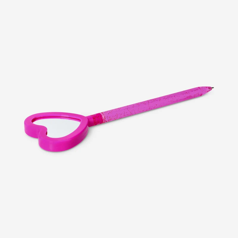 Pink ballpoint pen with heart mirror