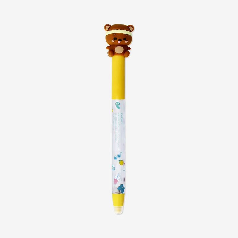Erasable ballpoint pen with bear topper