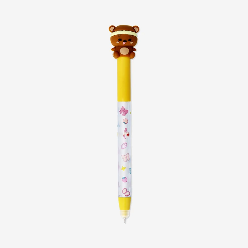 Erasable ballpoint pen with bear topper