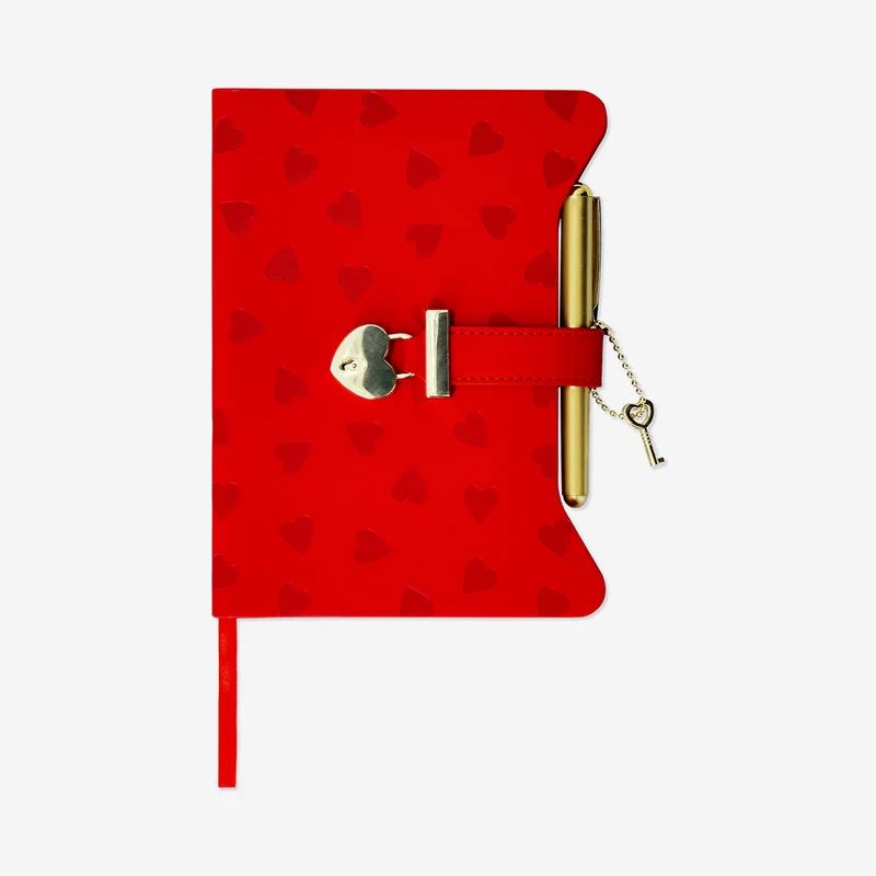Red hearts diary with lock