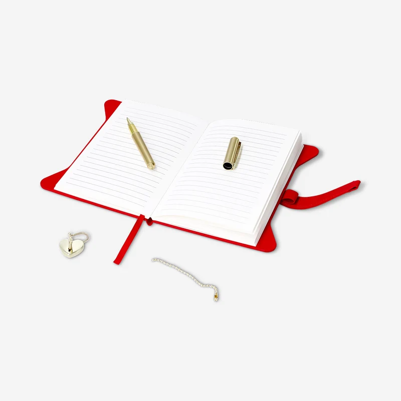 Red hearts diary with lock