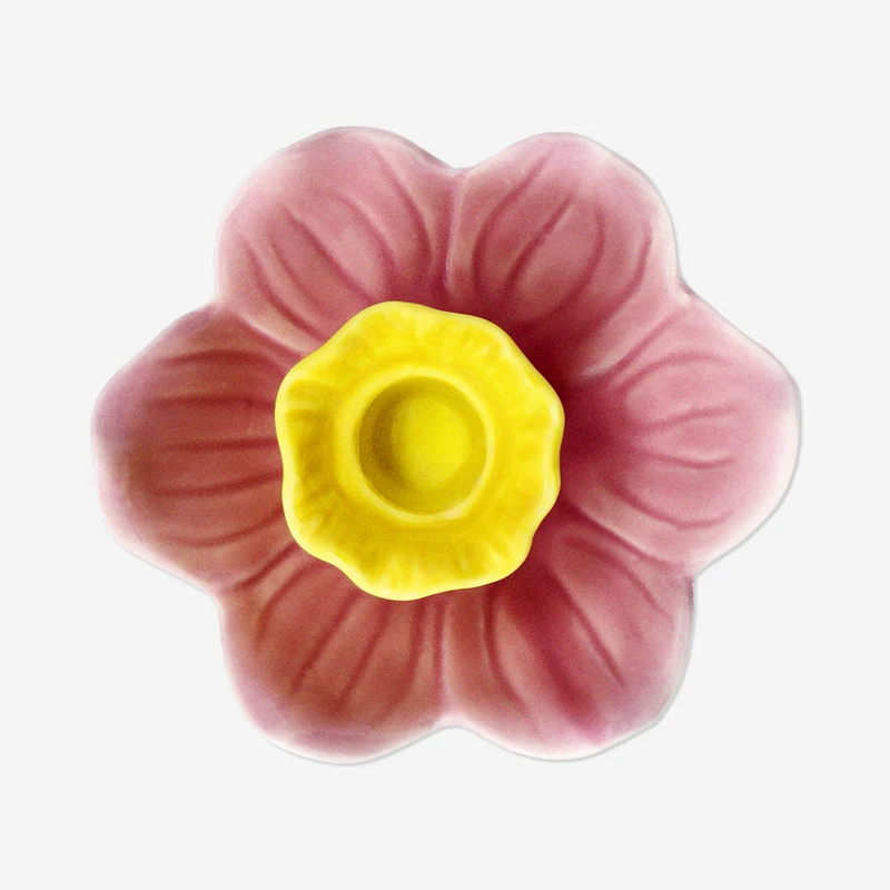 Pink daffodil candle holder