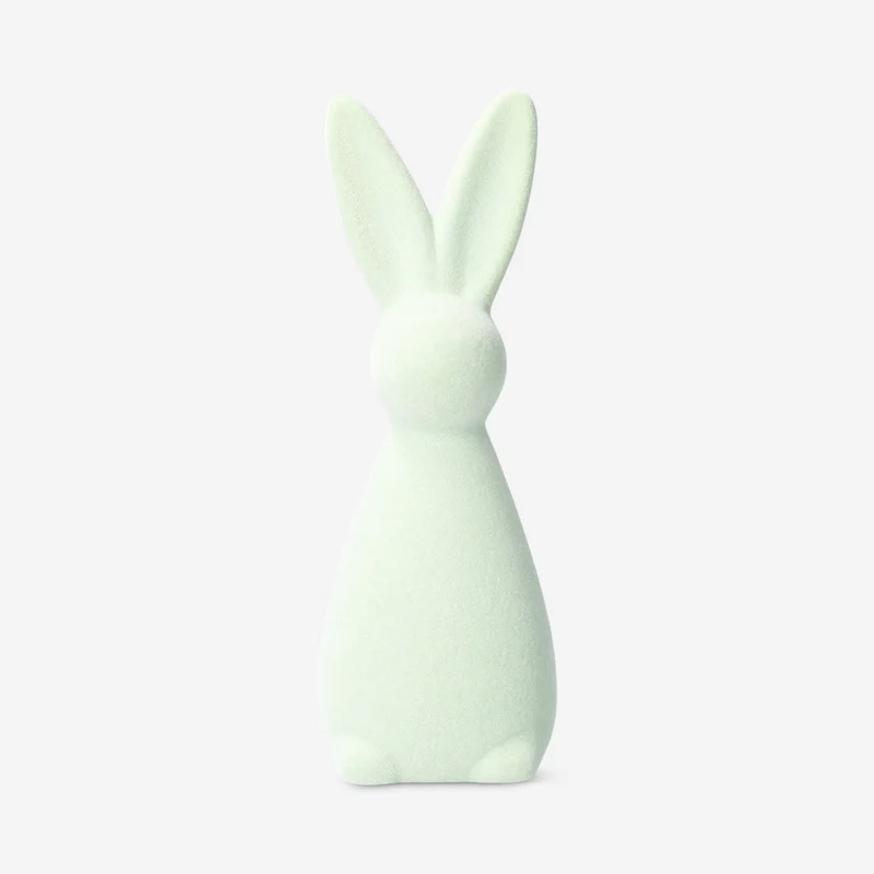 Decorative green flock rabbit - 21 cm