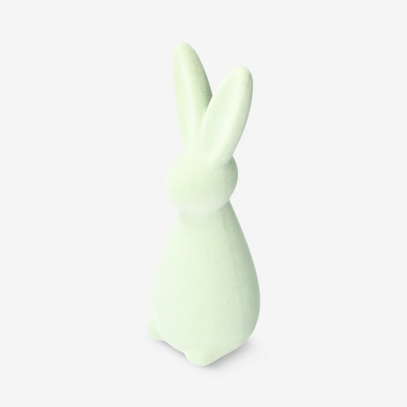 Decorative green flock rabbit - 21 cm